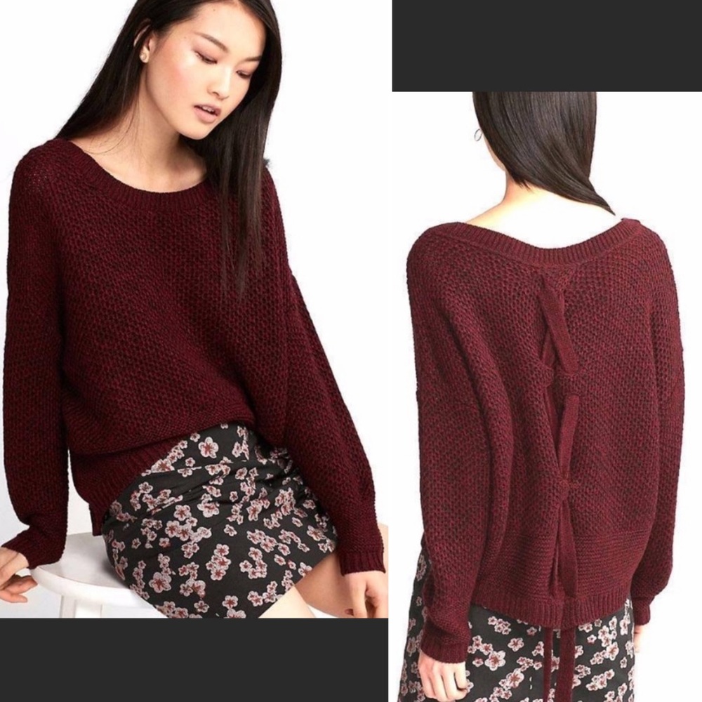 SOLD- Express Maroon Lace Up Back Sweater - Picture 2 of 8